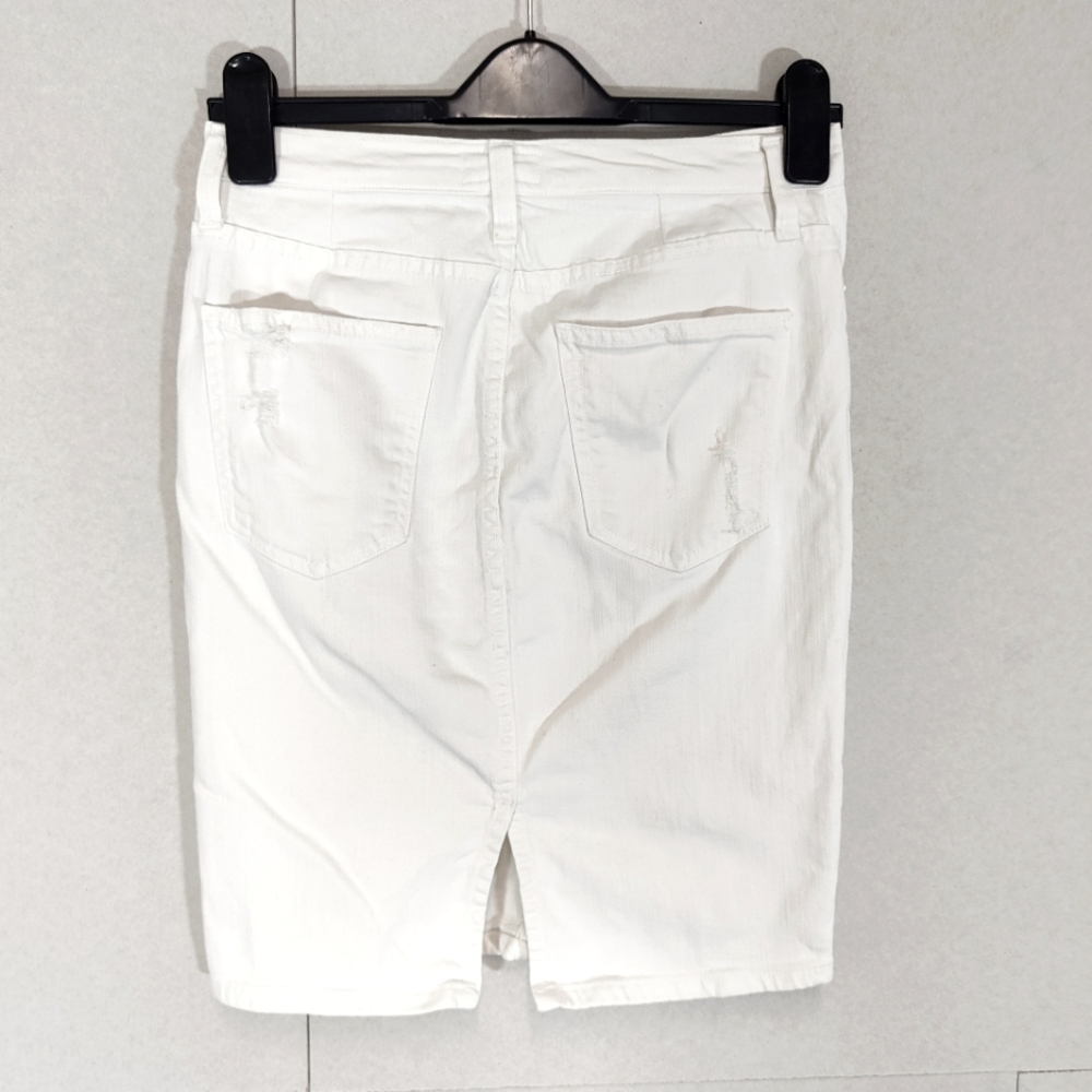 Current Elliot White Distressed Skirt Pencil Size UK 10 Waist 27in The Stiletto - Picture 2 of 11